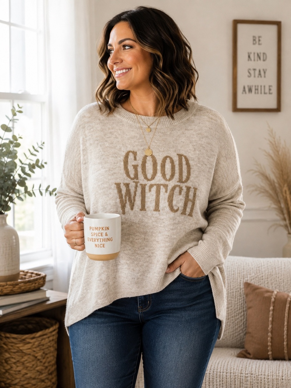 Vince Camuto XL Good Witch Halloween Sweater NWT Metallic Beige